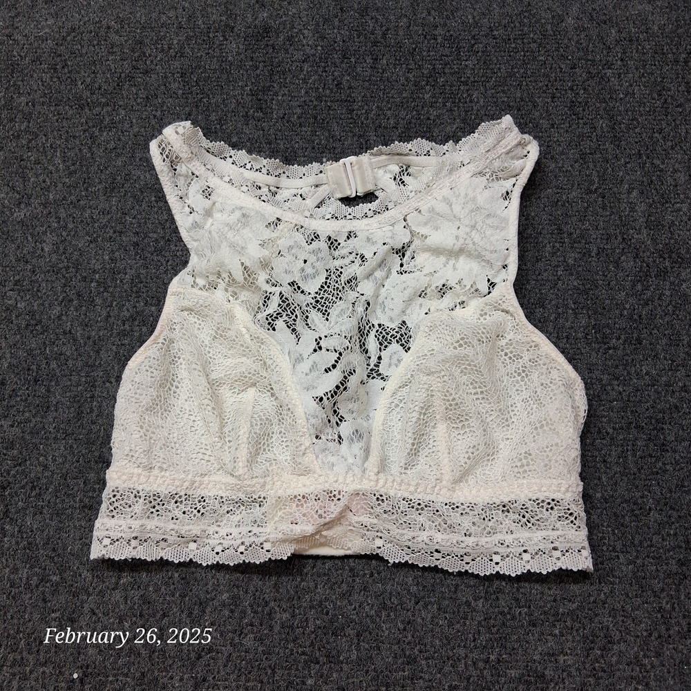 Victoria Secret Bra Women Small White Lace Bralette‎ Wireless Full Coverage